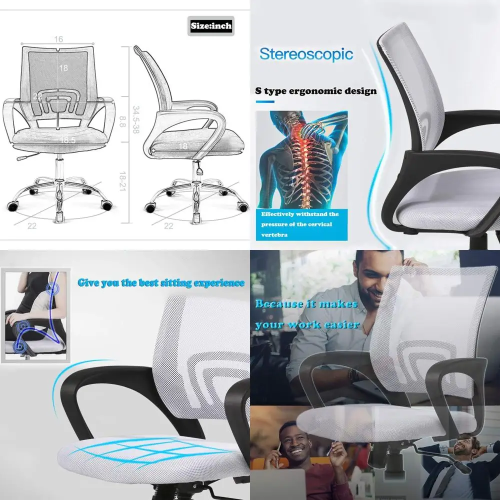 

Affordable Ergonomic Office Chair with Mesh, Adjustable Swivel, Lumbar Support, and Rolling Wheels for Comfortable Use, White