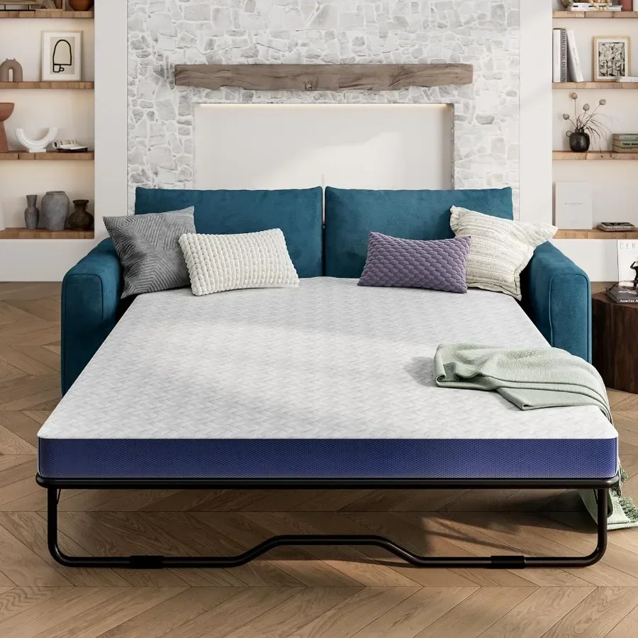 Queen size sofa mattress for living room use, polyester fabric cover in gray, removable and machine-washable cover