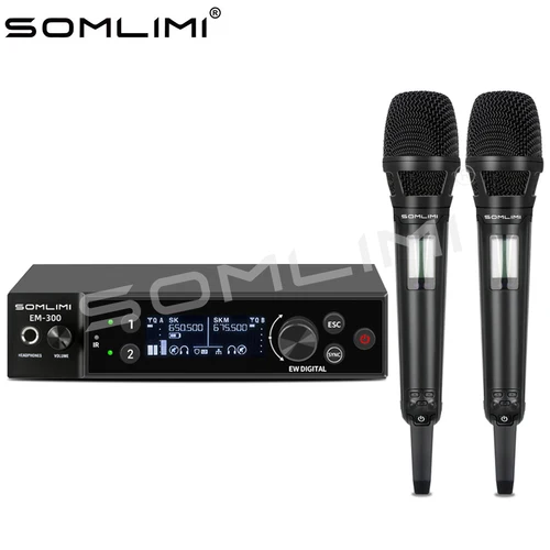 SOMLIMI EM-300 UHF True Diversity sistema con micrófono inalámbrico para Karaoke actuaciones en escenario micrófono inalámbrico profesional