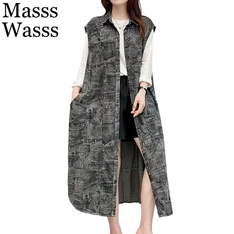 

Masss Wasss Summer Fashion Classic Denim Vests Women 2026 Korean Design Loose Sleeveless Coats Females Vintage Causal Waistcoats
