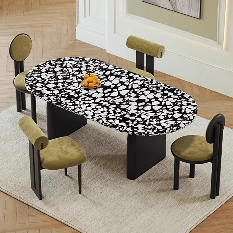 

French rock slab table household small apartment dining table medium ancient terrazzo dining table and chair combination