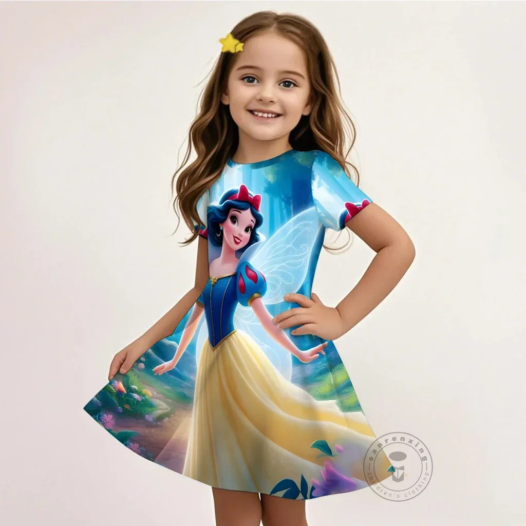 

Новое модное Белоснежное платье с 3D принтом, летняя расклешенная юбка, милый топ с короткими рукавами для девочек 3-16 лет, модная и удобная