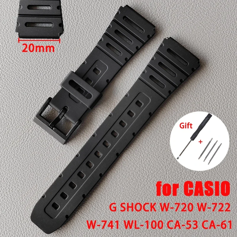 20mm Silicone Watch Strap for Casio W-720 W-722 W-741 WL-100 CA-53 CA-61 Watchband Men Women Bracelet Watch Accessories