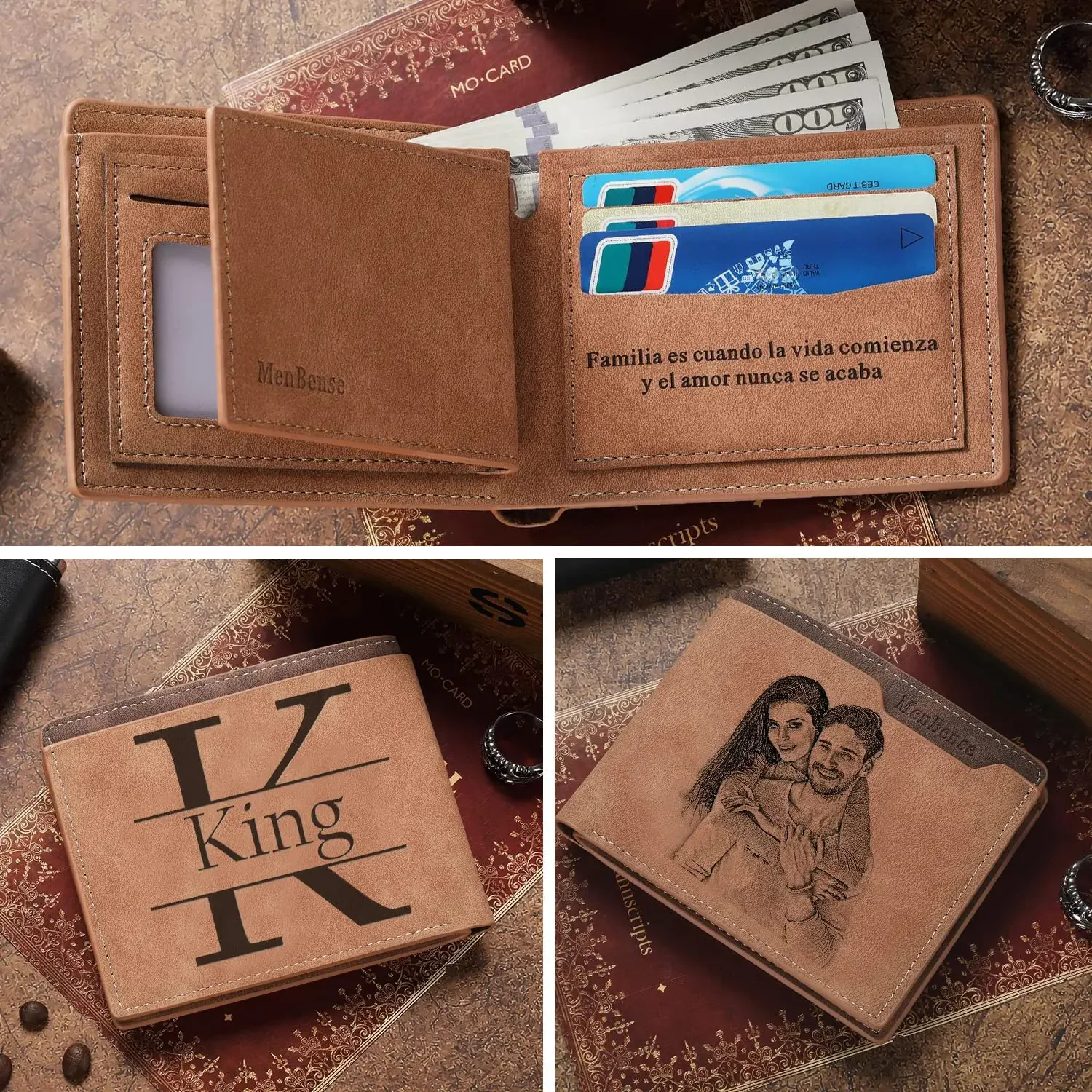 Men's Engraved Photo Wallets Custom Picture & Text Wallet Personalized Birthday Christmas Father's Day Gifts for Him Husband