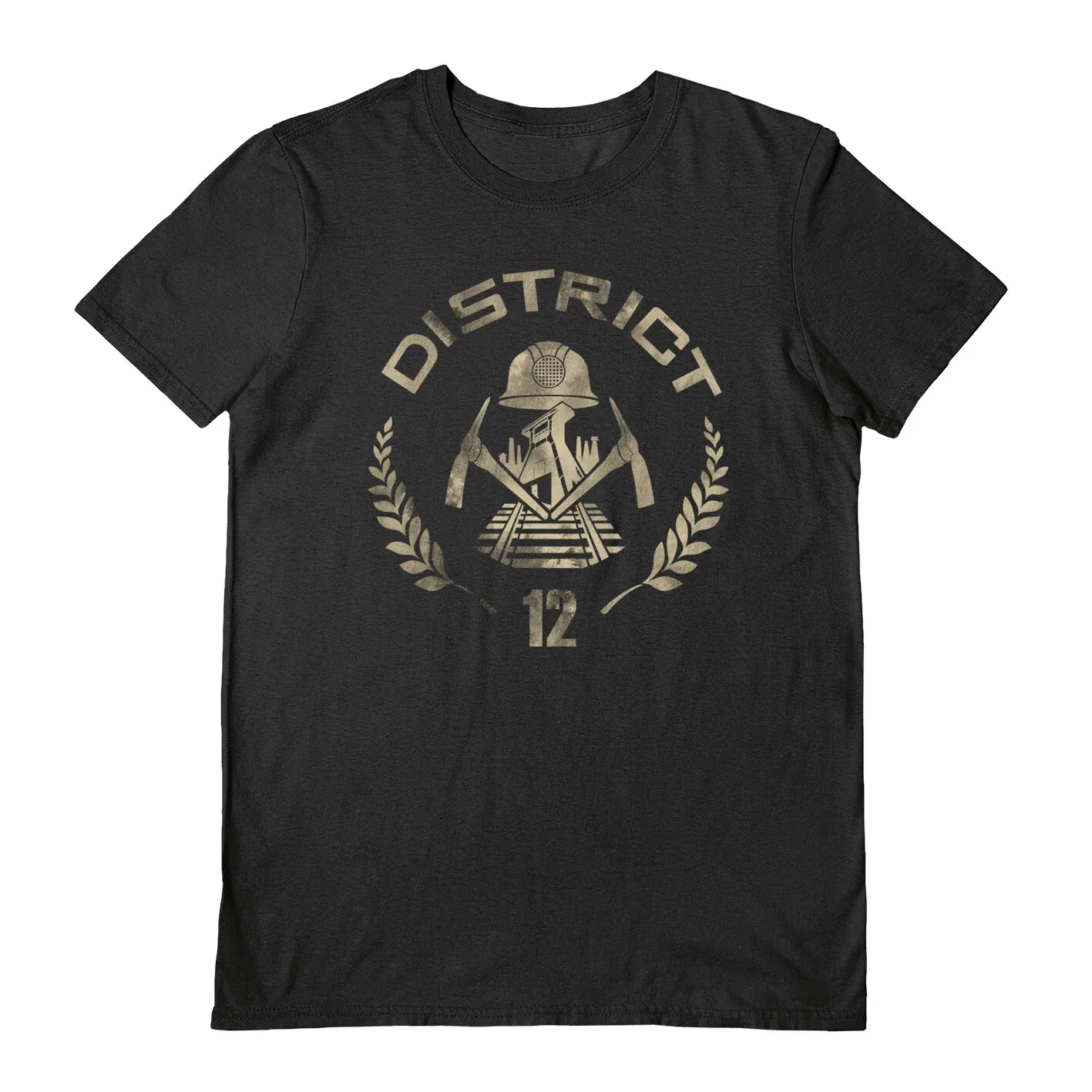Camiseta The Hunger Games - Camiseta negra oficial del Distrito 12 de manga corta, 5 tallas