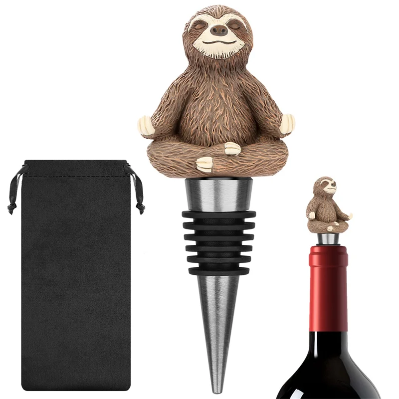 Funny Sloth Wine Bottle Stopper Animal Decorative Wine Saver Reusable Kitchen Bar Wedding Party Accessory Gift for Wine Lover