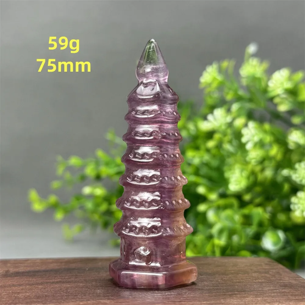 Natural Candy Fluorite Pagoda Crystal Point Carving Wenchang Pagoda Energy Degaussing Treatment Meditation Home Decoration