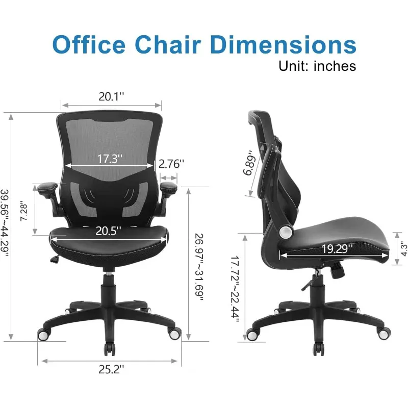 Computer PU Leather Home Office Desk , Mesh Adjustable Lumbar Support Flip-up Armrests Executive Task Chair