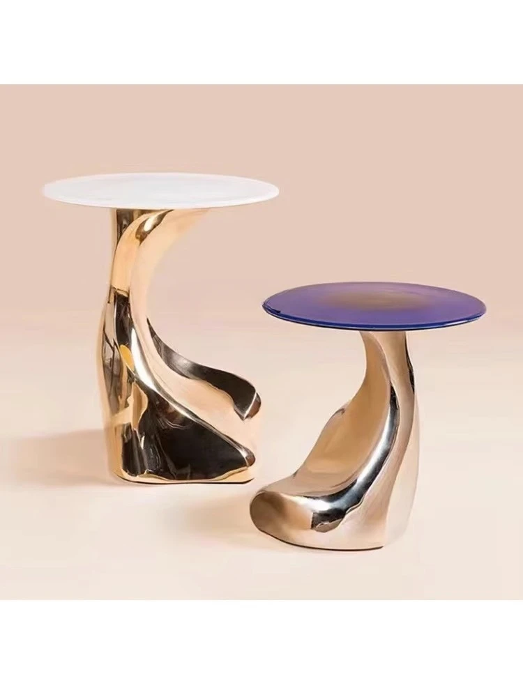 Designer Light Luxury FRP Electroplating Tea Table Marble Shaped Corner Table Personalized Apartment Side Table furniture