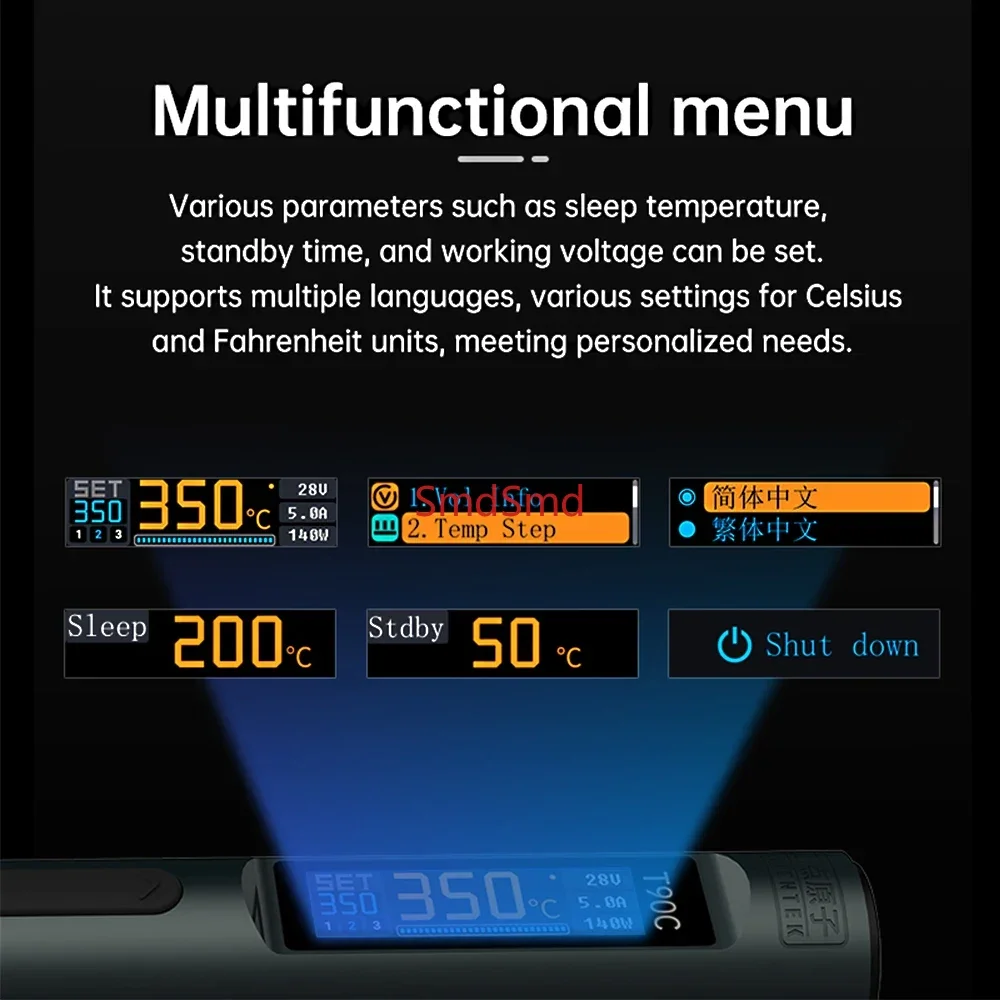 T90B Smart Soldering Iron PD3.1 18‑140W Adjustable Power PID Controlled Portable Welding Repair Tool T245-KU Tip