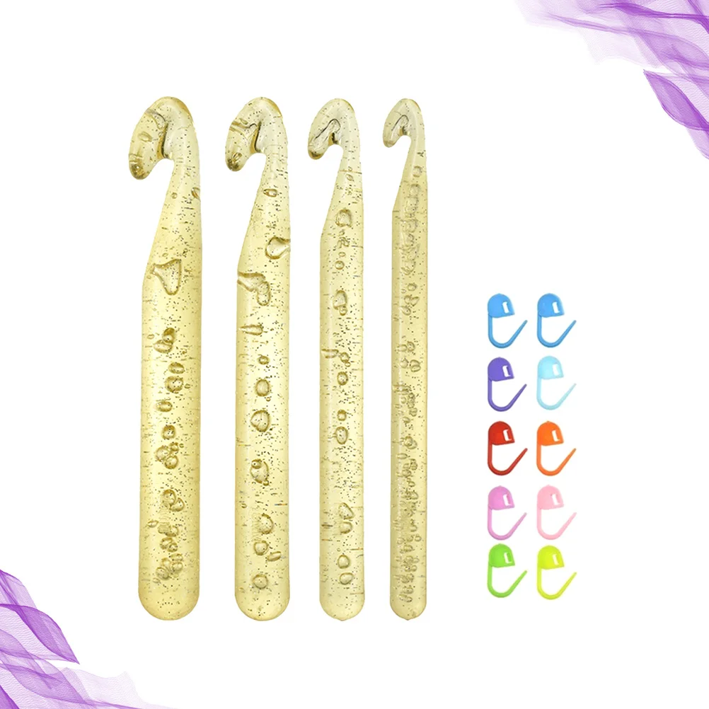 

ABS Plastic Crochet Hooks Crystal Handles Smooth Needles Knitting Mark Buckles Set for Scarf Hat Gloves Sweater Crafting