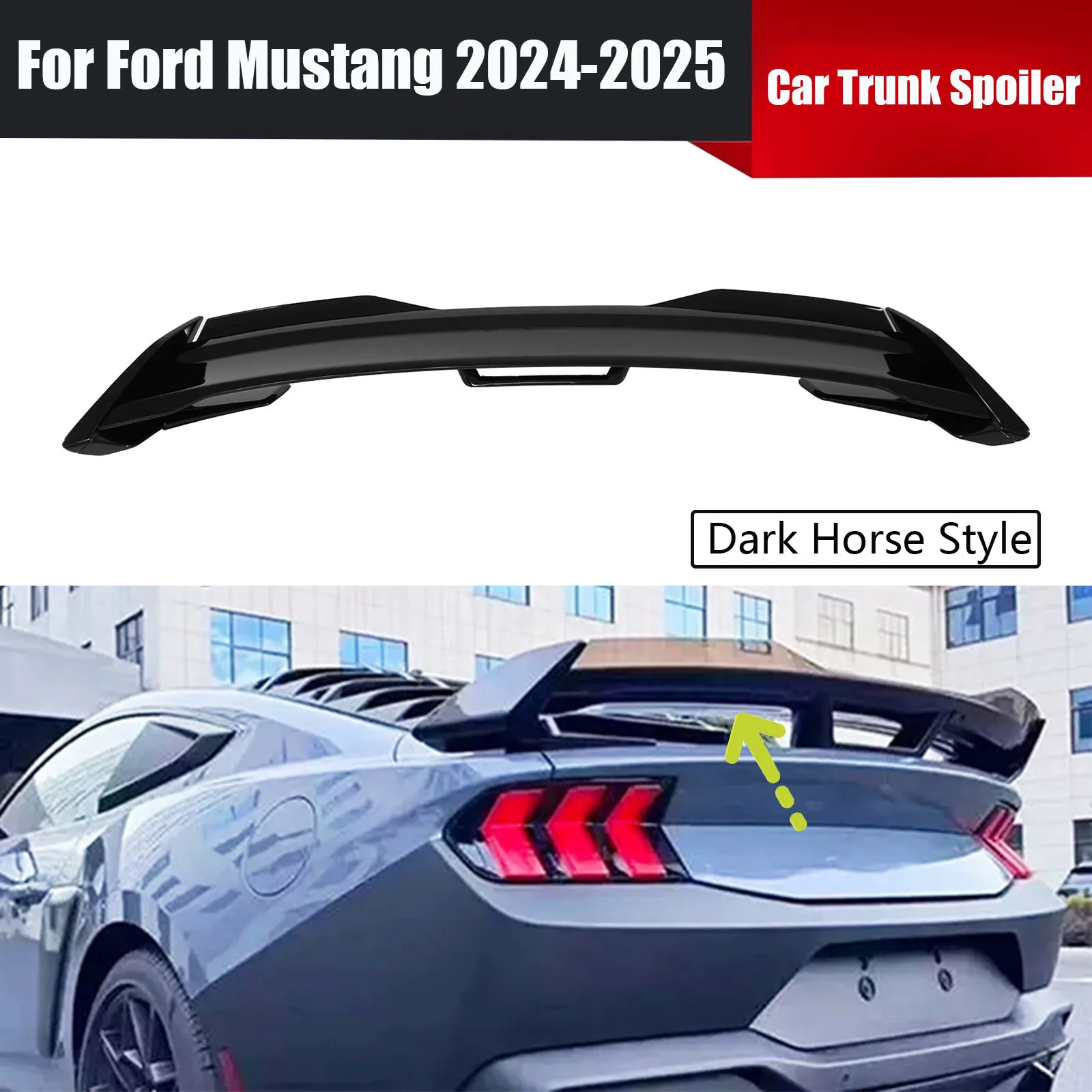 

Dark Horse Style Car Roof Trunk Spoiler Wing For Ford Mustang 2024-2025 2 Door Coupe Body Kits Glossy Black Carbon Fiber Style