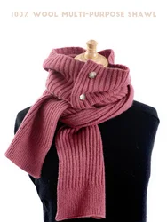 Two Purposes Ribbed Shawl Scarf 100% Wool Women Knitted Accessories Cape Soft Scarves Turtleneck Neck Warmer Cappa Fashion