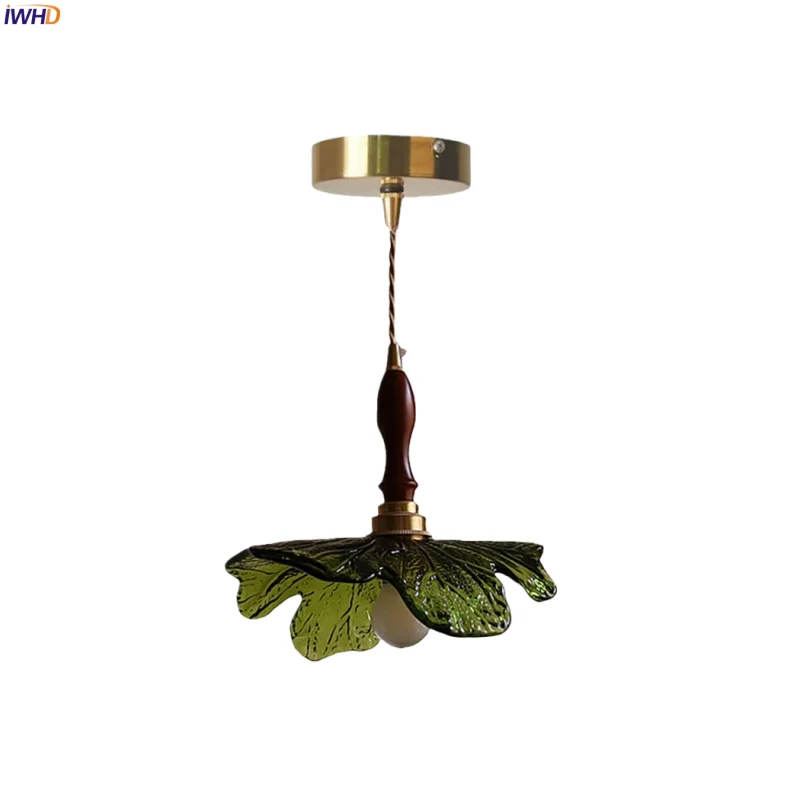 

IWHD Creative Leaf LED Hanging Lamp For Living Room Kitchen Interior Lighting Vintage Copper Glass Pendant Lighting Hanglampen