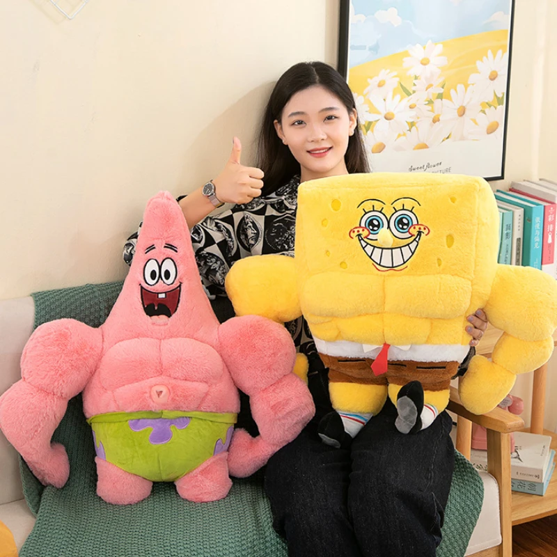 65CM Big Size Kawaii SpongeBob SquarePants Fitness Plush Toy Room Decoration Stuffed Animal Cushion Girl Children's Holiday Gift