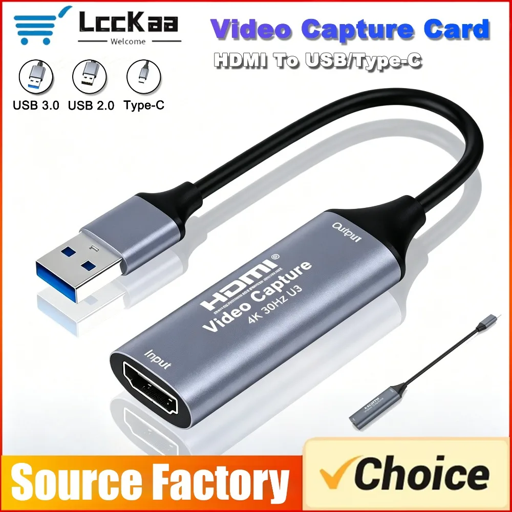 Video Capture Card 4K 1080p HDMI To Type C/USB 2.0 3.0 Grabber Capture Recorder for PC Game DVD Camera Recording Live Streaming