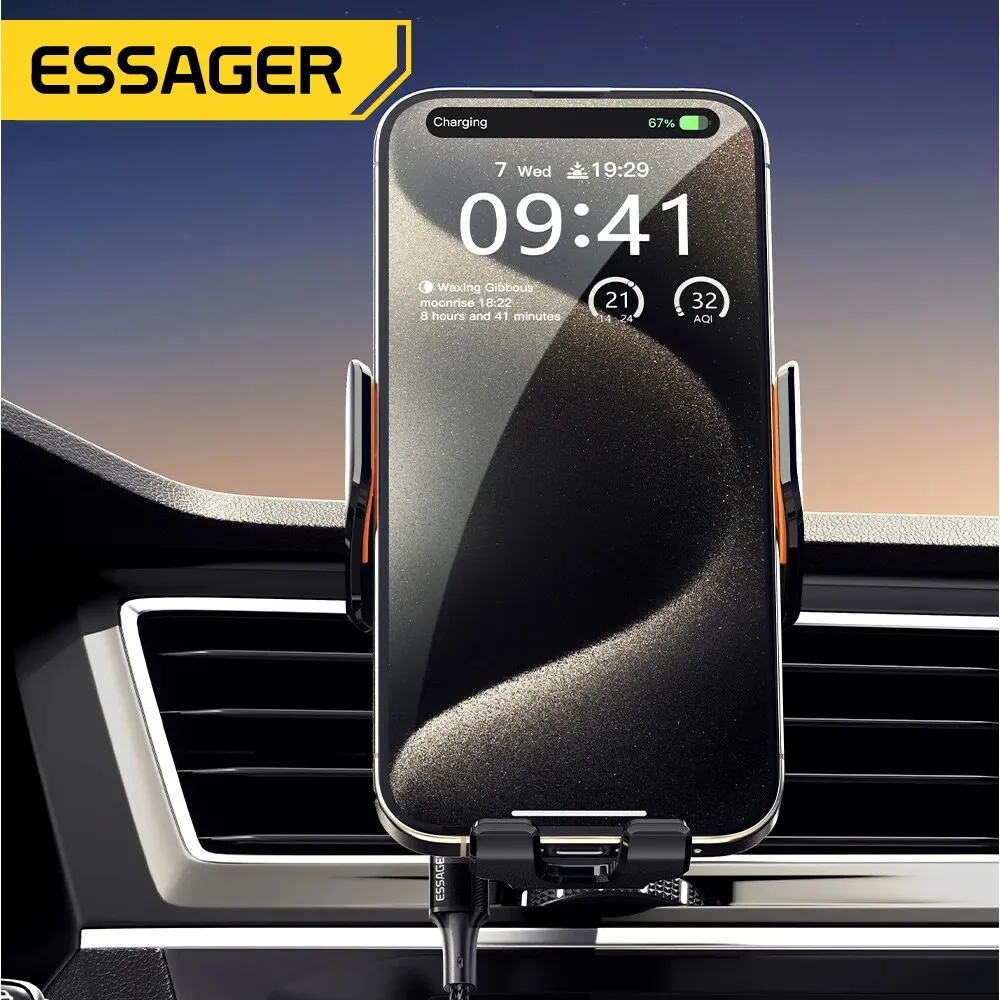 Essager شاحن لاسلكي 15W Qi للسيارة فتحة تهوية هوائية حامل مثبت لهاتف iPhone-Mount يدعم الشحن السريع