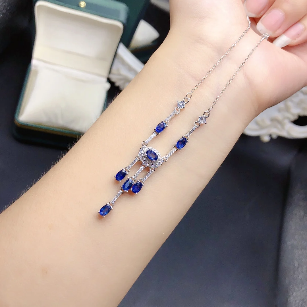 925 pure silver natural sapphire set chain necklace jewelry Fire color good women's luxury jewelry certified boutique