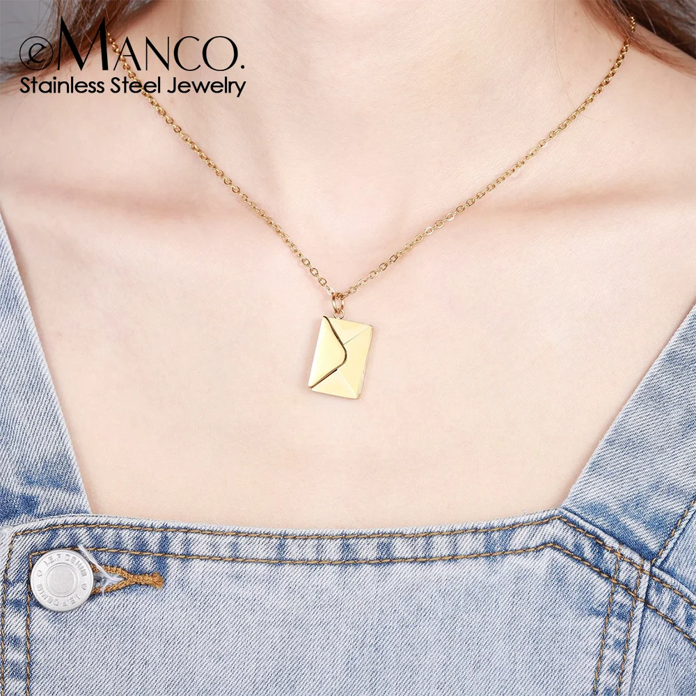 eManco Love Letter Envelope Pendant Necklace Stainless Steel Jewelry Confessions Valentine's Day Mother's Day Gift