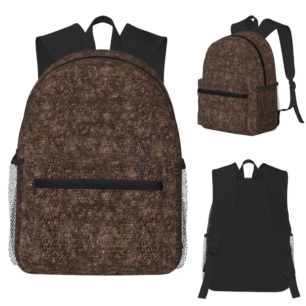 

Коричневый узор змеиной кожи, студенческий рюкзак, школьная сумка, походный дорожный рюкзак для мужчин и женщин, сумки на плечо