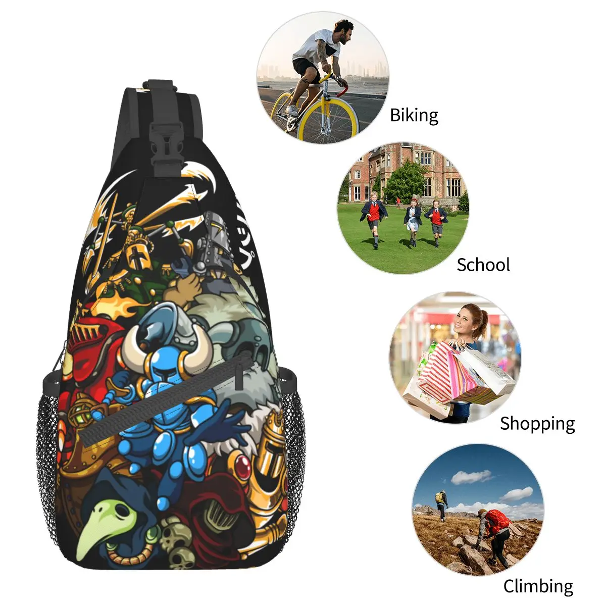 Shovel Knight Crossbody Sling Bag para homens, saco de peito legal, mochila de ombro Game Yacht Club, mochila de ciclismo ao ar livre