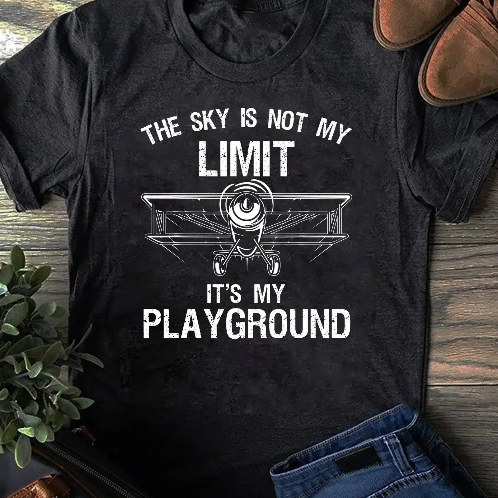 The Sky Is Not My Limit Aviation T Shirt Funny Biplane for Pilots Airplane Flying Enthusiast s vintage Washed Stylish Casual