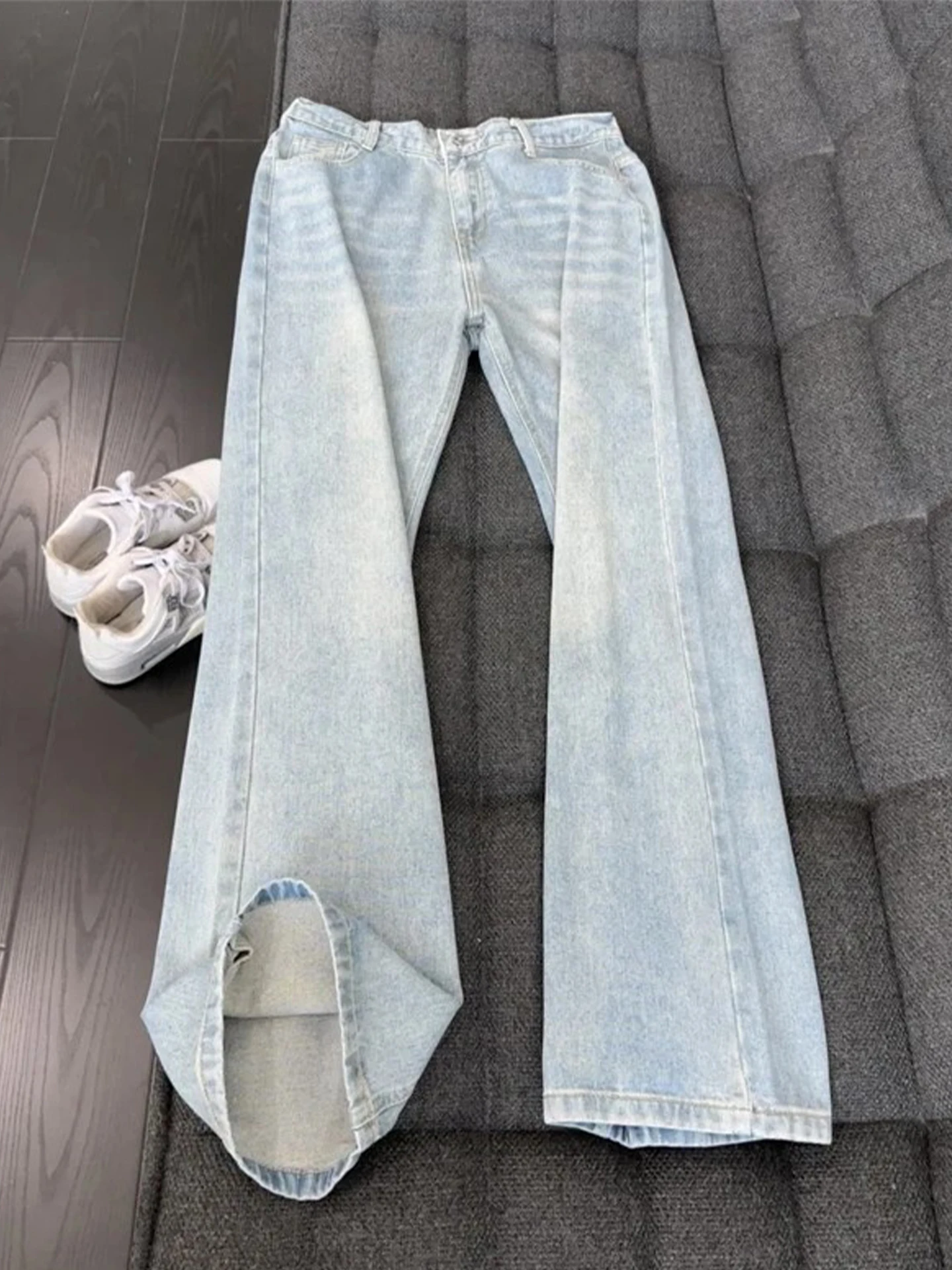 

Мужские джинсы Waed светло-голубые, прямые, в стиле High Street, осенние, комфортные, свободного кроя, расклешенные брюки