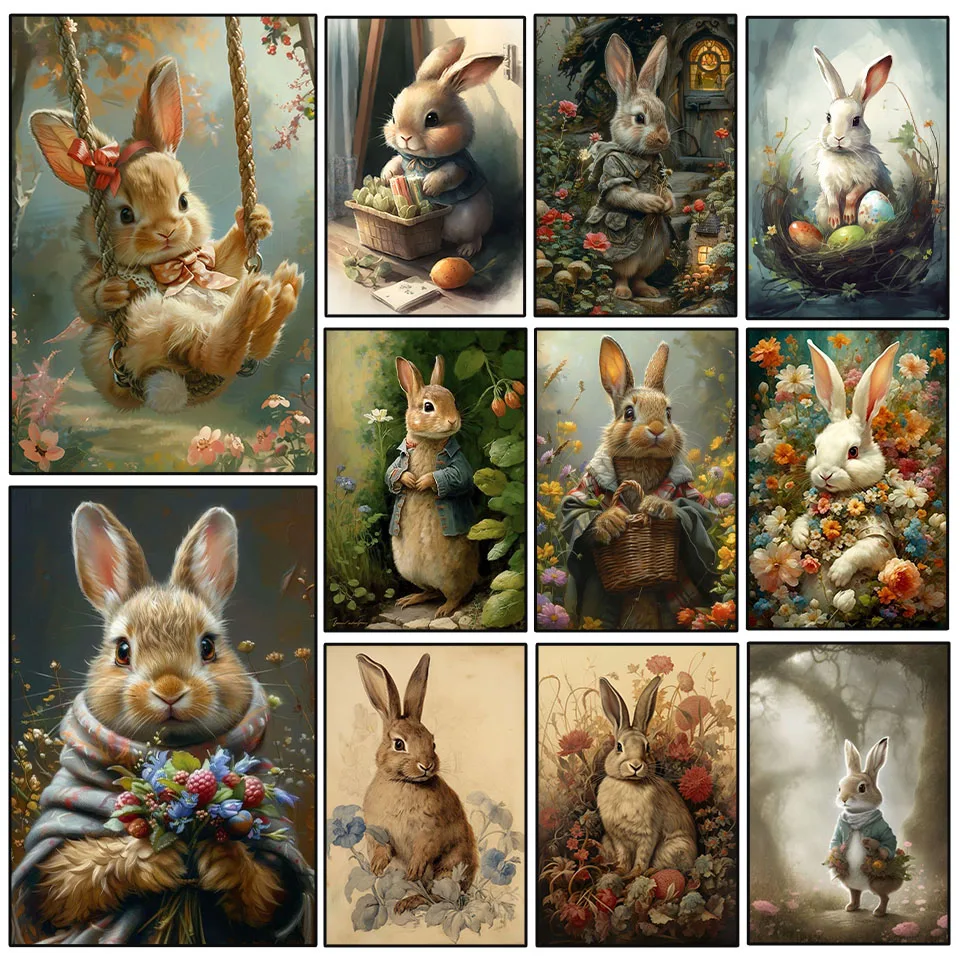 Nouveau Diamond Paint DIY Easter Bunny Gem Cross Stitch Kit 5D Full Square Round Rhinestone Diamond Mosaic Home Wall Decor