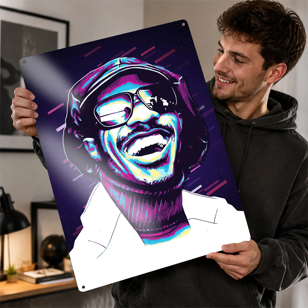 Stevie Wonder Pop Art Portrait 3D Printed Texture Poster Personalized Wall Art Retro Metal Tin Signs for Bedroom Decorations