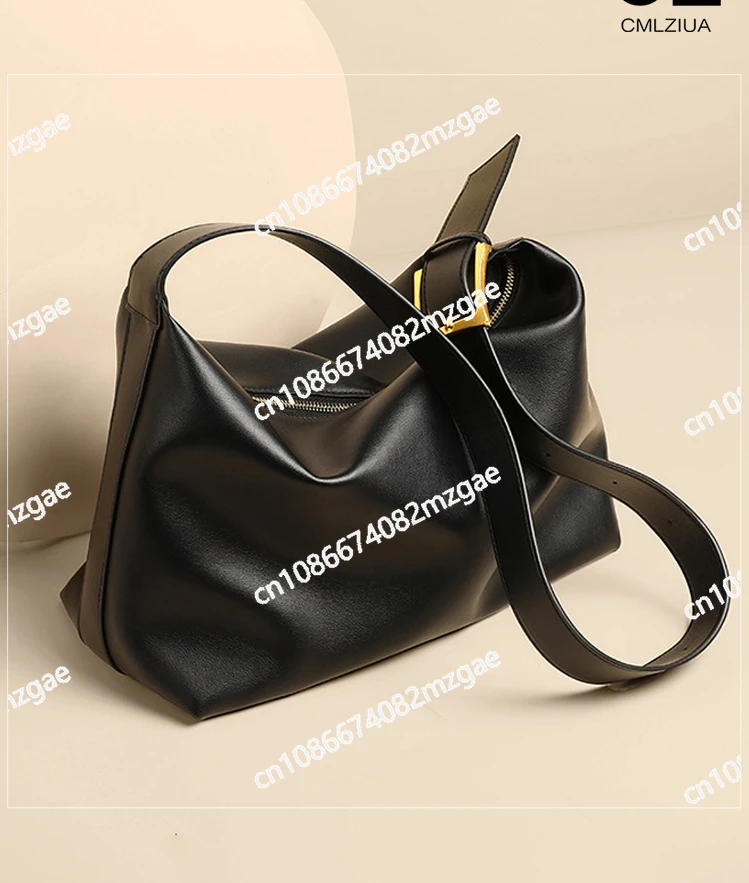 

New Large-capacity One-shoulder Black Leather Jiaozi Bag Female Diagonal Tote Bag