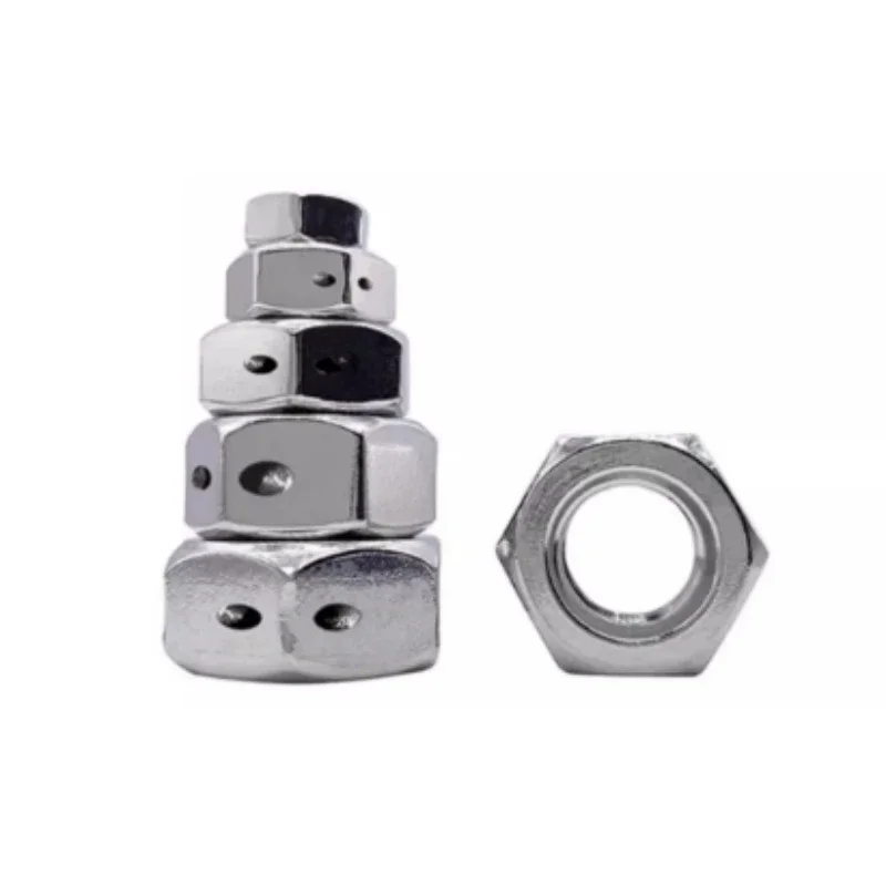 10pcs DIN934 304 Stainless Steel Hexagonal Metric Fine Tooth Nut with Holes Drilled on The Side and Lead Seal Nut M3-M20