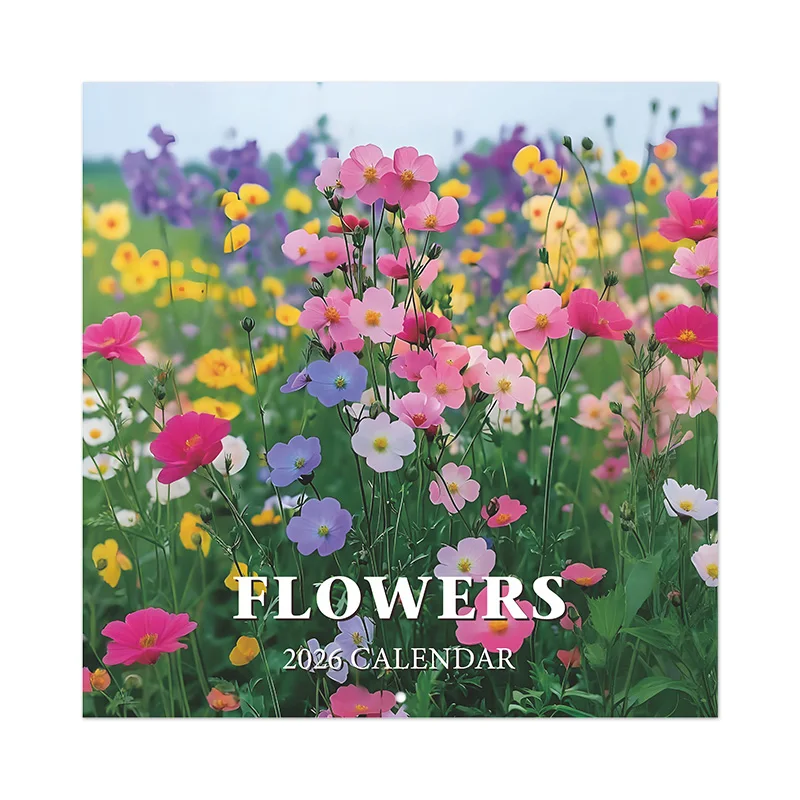 

2026 Flowers Themed Wall Calendar - 12-Month Cute Floral Design for Household Scenes, Durable Paper Material for Office