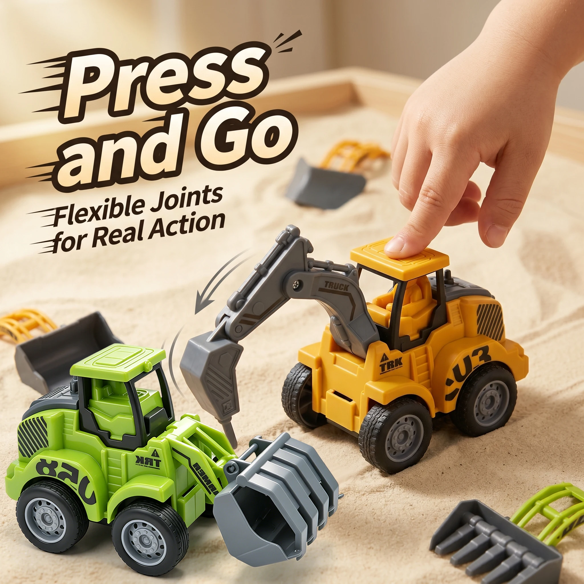 

Kids Mini Engineering Truck Model Farm Car Vehicle Sliding Pull Back Car with Flexible Joints Multiple Interchangeable Heads