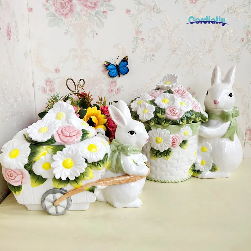 Nordic Minimalist Ceramic Rabbit Sealed Jar Entrance Wine Cabinet Ornament Cookie Jar Home Kitchen Decor