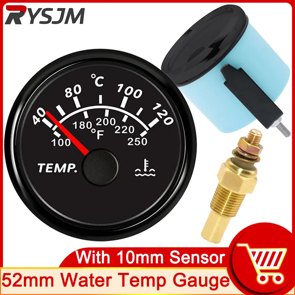 

24V 12v Dc Auto Water Temp Meter 40-120℃ 100-250℉ Water Temperature Gauge with 1/8 NPT Sensor 10MM Engine Temperature customized