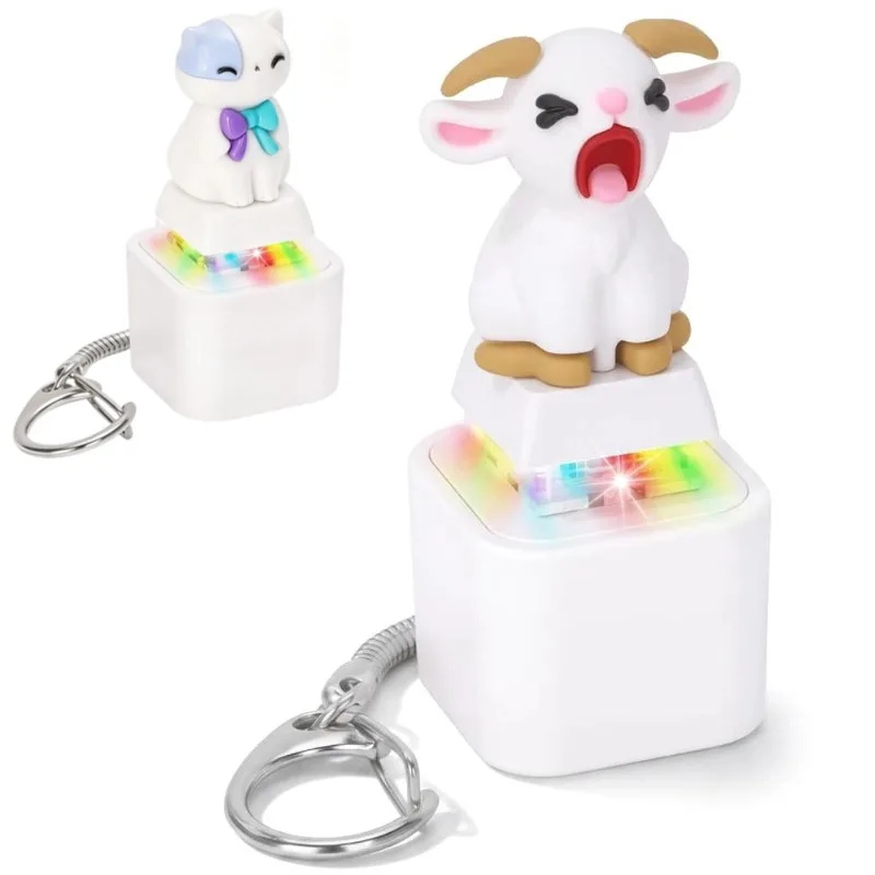 Rechargeable Screaming Goat Keyboard Clicker Fidget Toy LED Light Squeaking Sound Stress Relief Keychain Gift for Adults