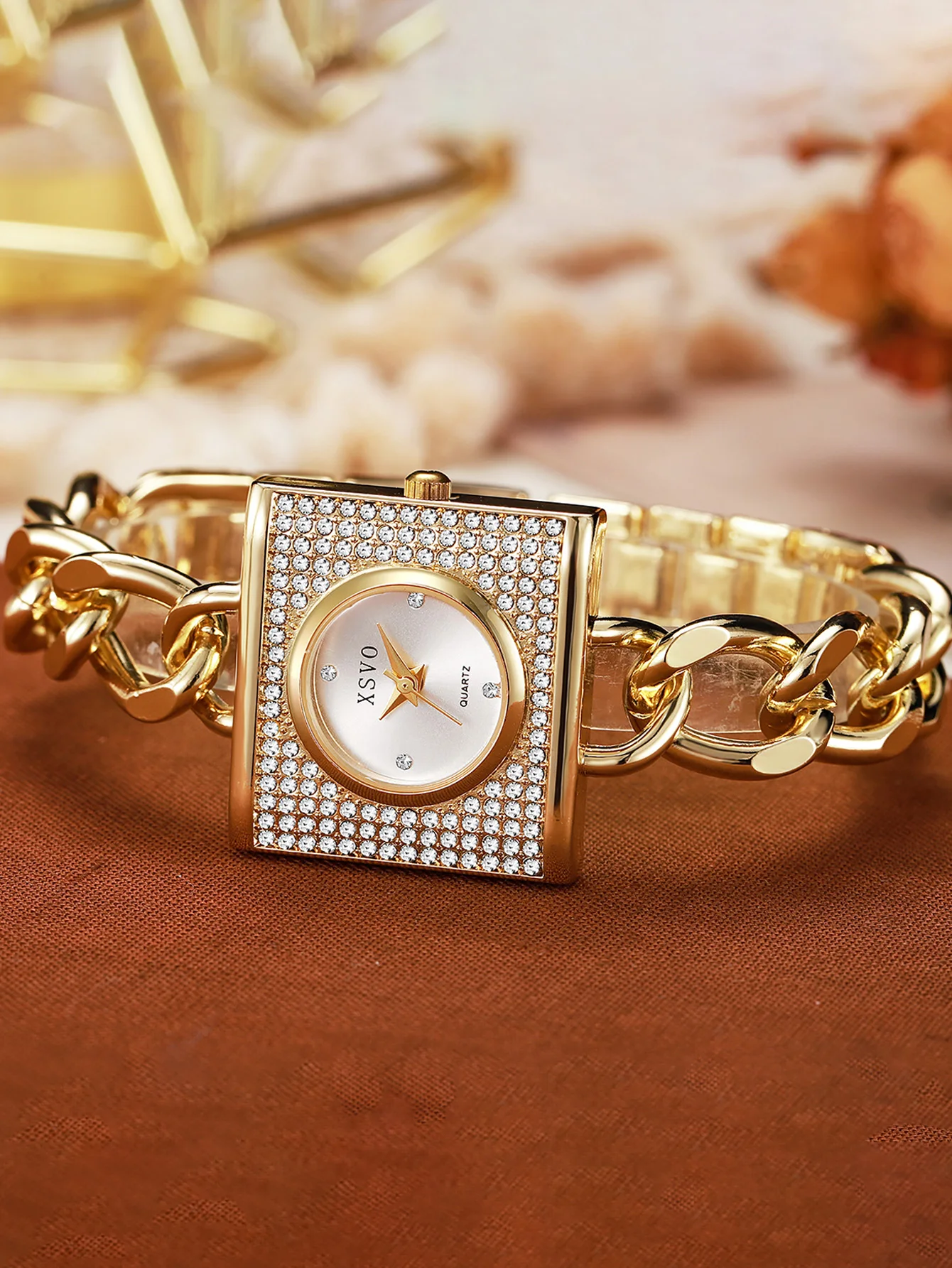 ساعة كوارتز نسائية فاخرة ذات قرص مربع صغير وحزام على شكل سلسلة لهدايا عيد الميلاد والهالوين #2