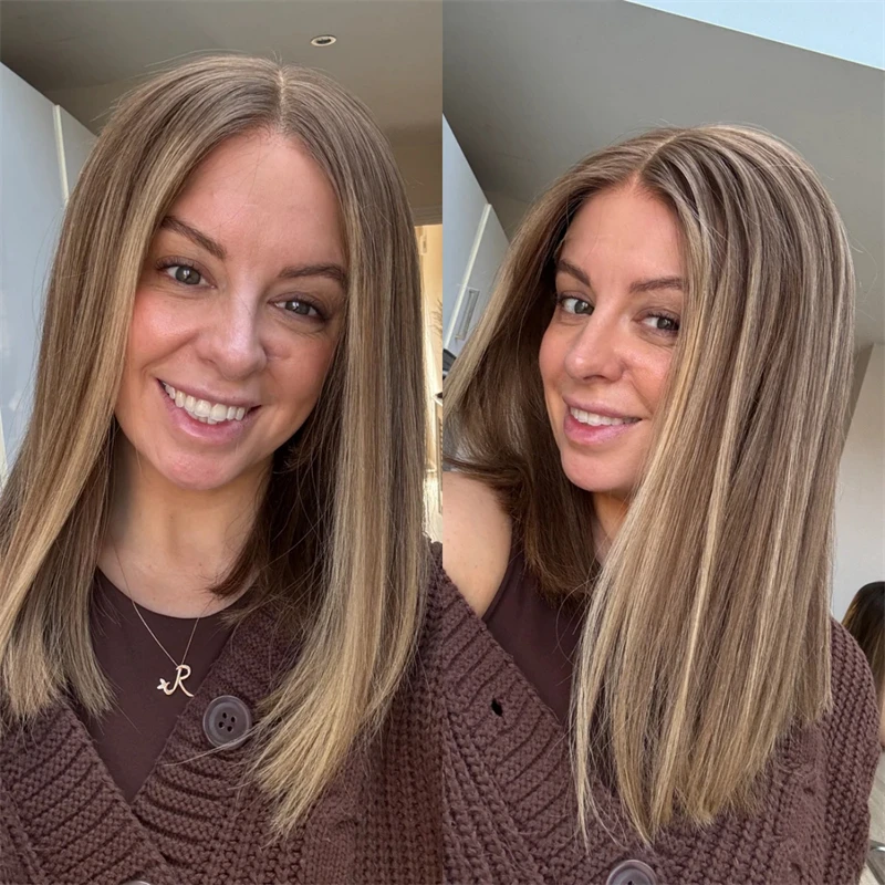 تسليط الضوء على أومبير براون شقراء الاصطناعية HD الدانتيل شعر مستعار أمامي مع الكثافة الطبيعية قبل قطعها شعري مستقيم غلويليس بوب شعر مستعار