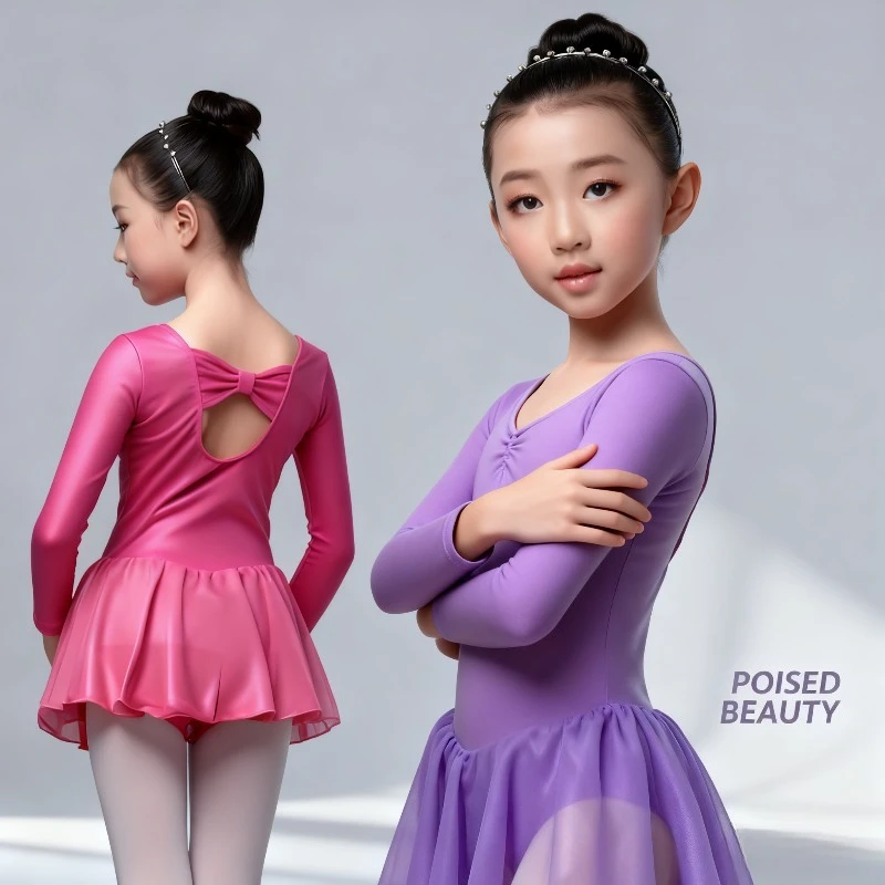 

Girls' Long Sleeved Ballet Skirt Dance Tight Skirt Studio Elastic Practice Suit Stage Performance Children's Performance Suit