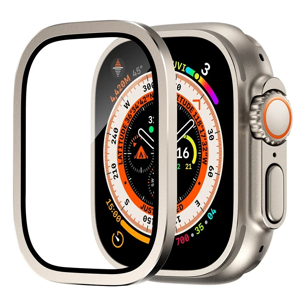 واقي شاشة من الزجاج المقسى لساعة أبل الترا 2 49 ملم إطار معدني مضاد للخدش لملحقات سلسلة iWatch Ultra 49 ملم