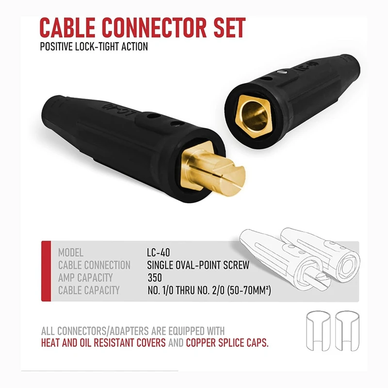 LC40 Cable Connector Set, Includes Black Male & Female Connectors Cable Capacity: 1/0 To 2/0 (50-70Mm²)