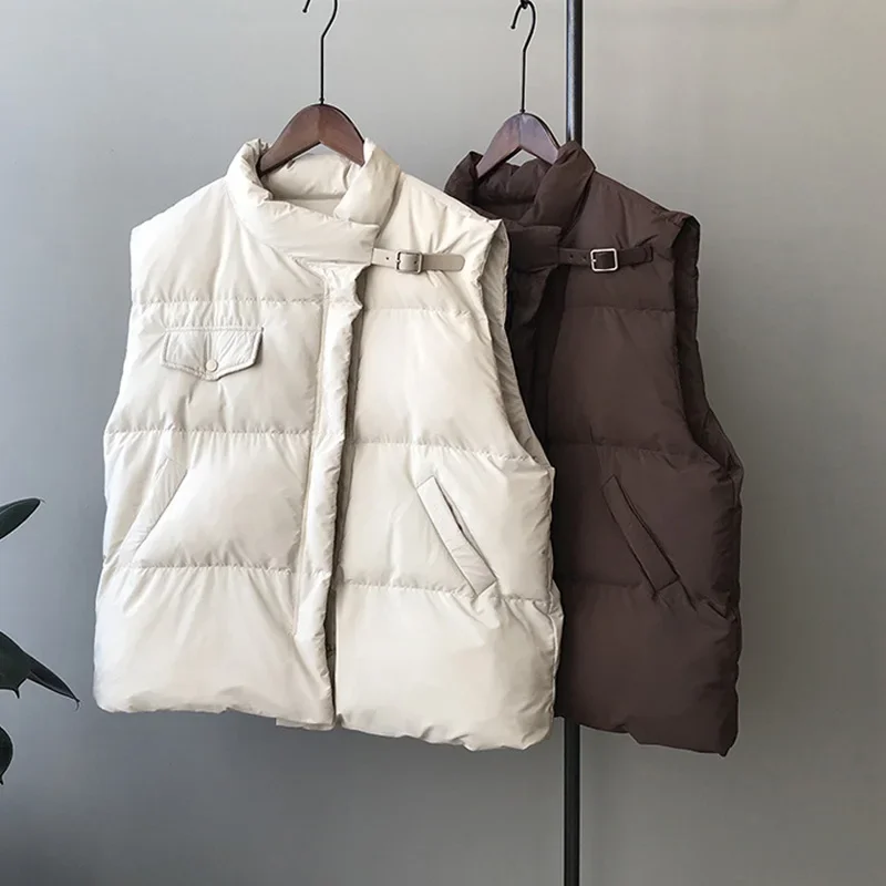 Windproof Lightweight Gilet Warm Female Duck Down Coat Sleeveless 2023 Winter Women's Warm Solid Stand Collar Waistcoat New Vest