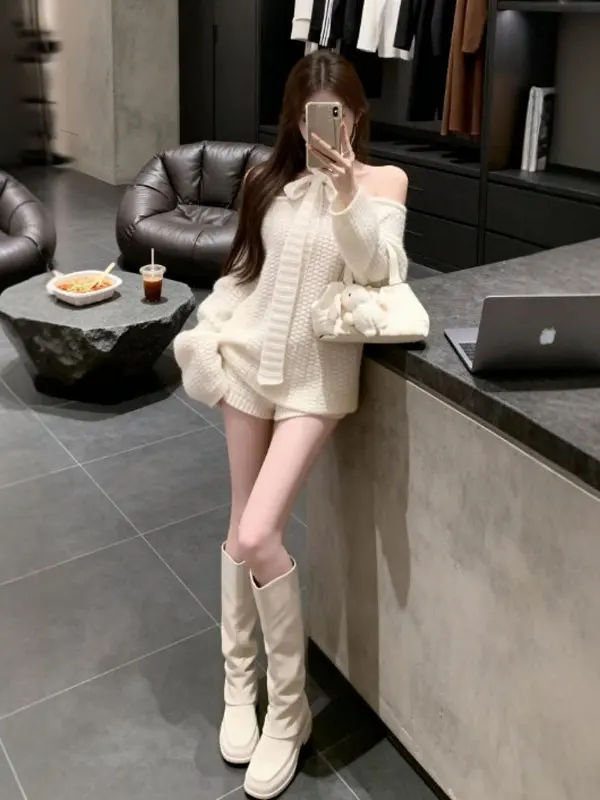 

Gentle Wind Unique Super Cute Diagonal oulder Knitted Sweater orts Two Piece Set Anti Aging Whole Set Spring 2026 Faion