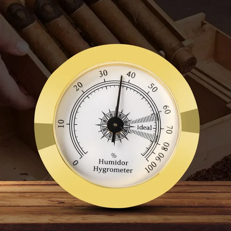 Cygaro analogowy higrometr Humidor dokładne cygaro narzędzie Tester wilgotności higrometr do cygara Humidor 2 Cal średnicy złota