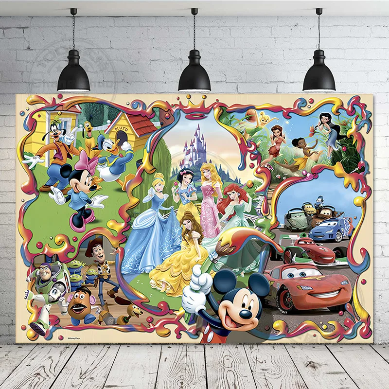 Disney Cartoon Mickey Minnie Mouse Donald Duck Happy Birthday Backgrounds Decors Vinyl Cloth Party Backdrops Baby Shower Banner