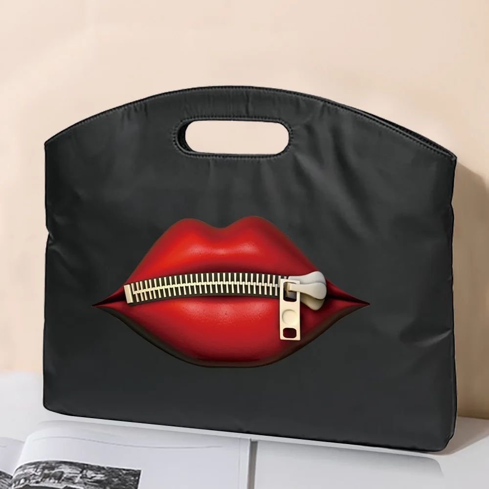 Briefcase Portable Document Bag A4 Office Large Capacity Mouth Print Men Women Handbag  Information Bag Business Meeting Tote