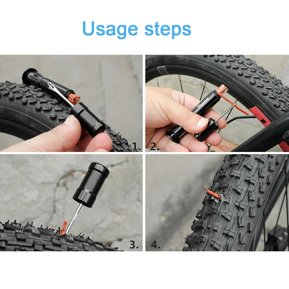 MTB Bicycle Tubeless Tire Repair Tool Set Tyre Drill Puncture Plugs for Urgent Glue Free Repair Rubber Stripe Bike Handlebars