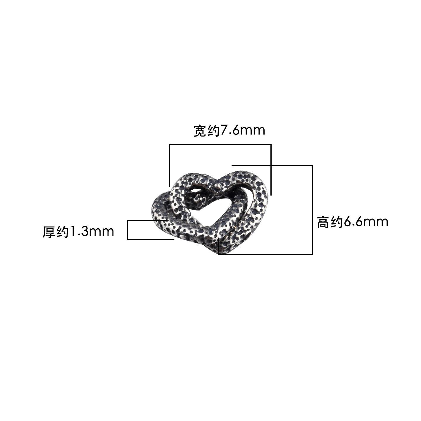 S925 pure silver double heart closure ring with raised hammer pattern DIY braided string bracelet divider accessory