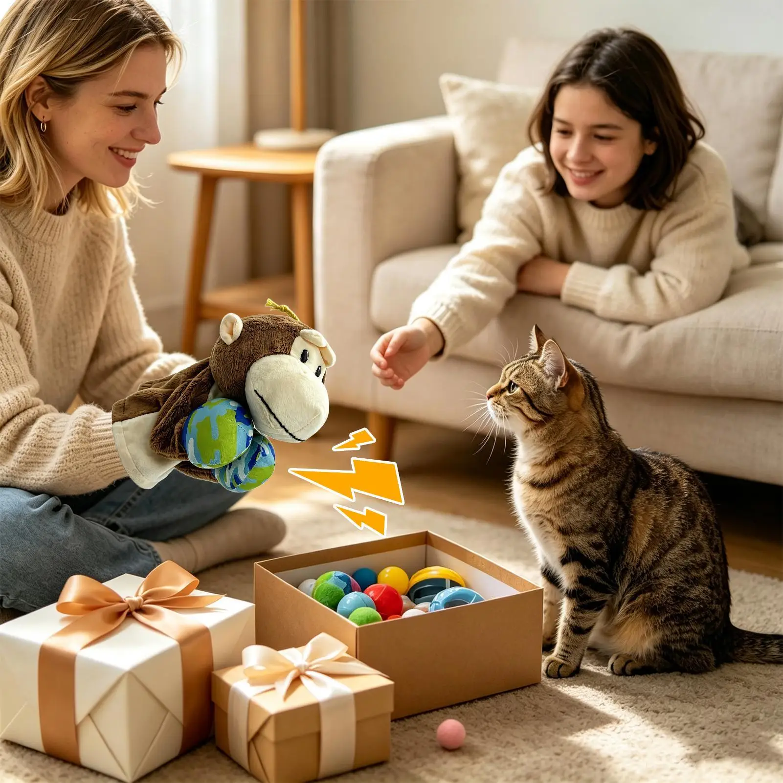 Cat Wrestling Glove With Sound Plush Soft Monkey Interactive Toys Electric Dog Boxing Puppet Gloves For Puppy Kitten Medium