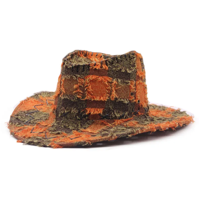 Western Cowboy Hat Unisex Vintage Washed Applique Sun Protection Outdoor Rider Cap TikTok Trendy Street Style